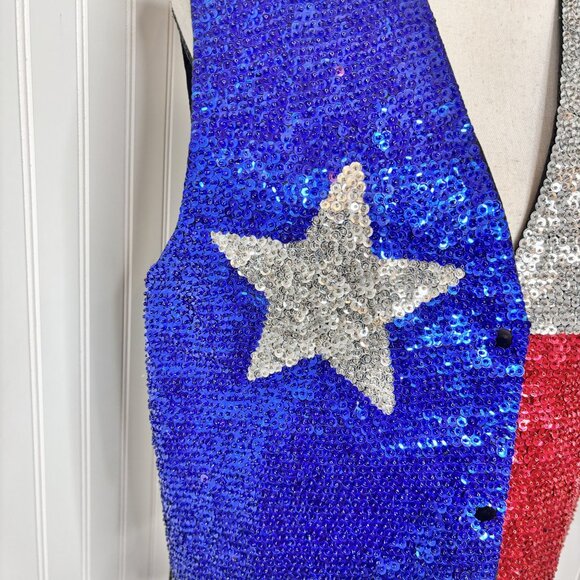 Sequined Texas Flag Vest - Bling Bold Red White Blue & Silver - Picture 2 of 9
